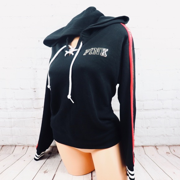 VS PINK Bling Roses Limited Edition Lace Up Hoodie - Picture 5 of 8